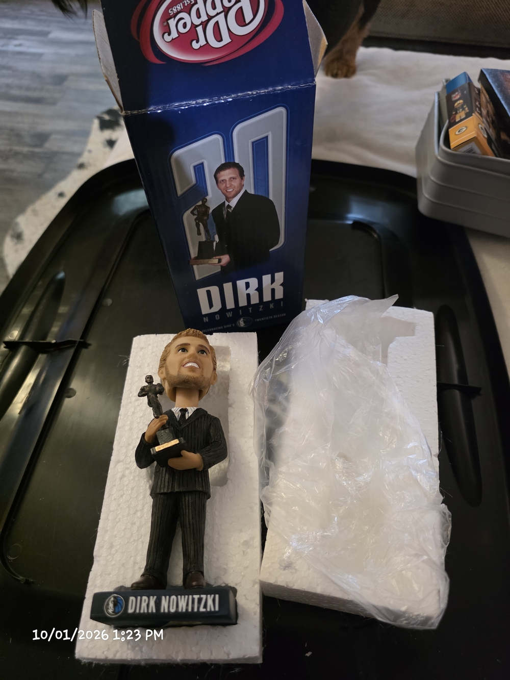NBA Dirk Nowitzki Bobblehead Cake Topper in Black Suit and Blue Box